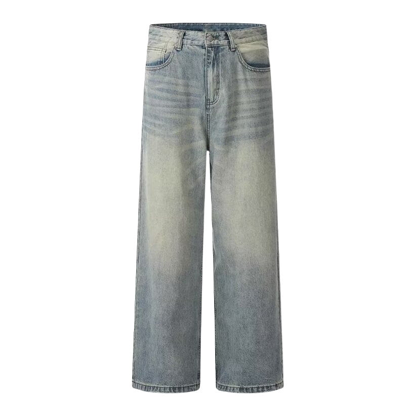 Loose and casual men's streetwear brand straight-leg denim trousers with a sense of street design
