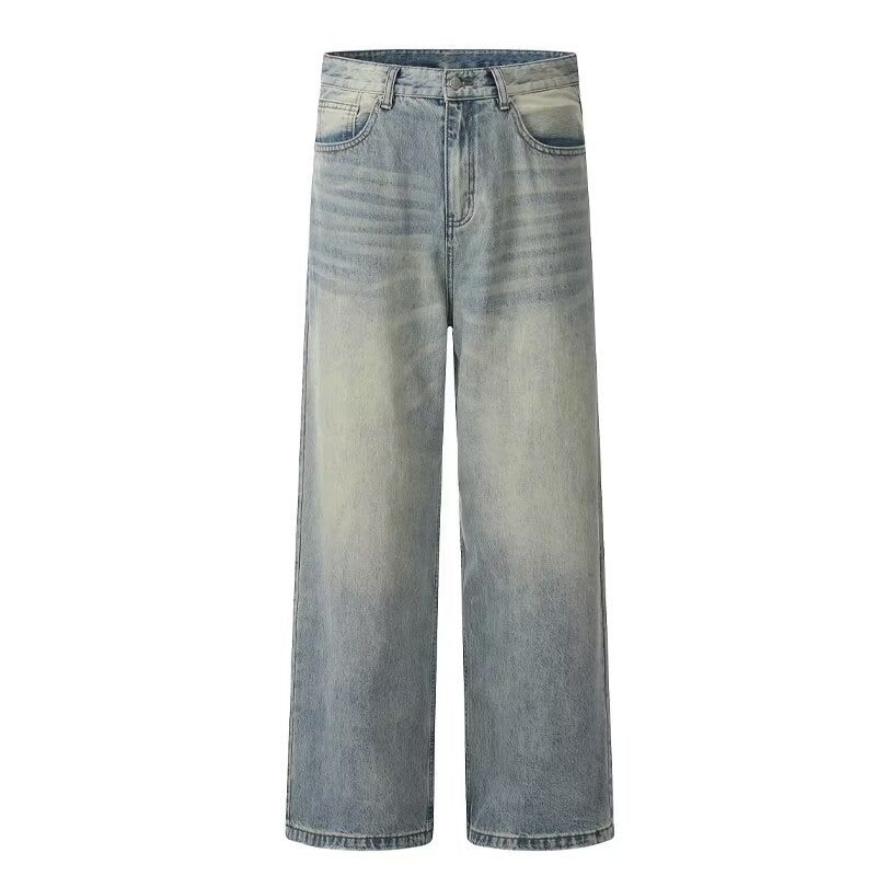 Loose and casual men's streetwear brand straight-leg denim trousers with a sense of street design