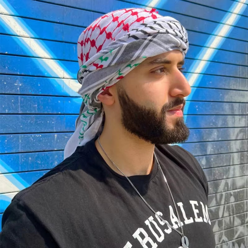 Arab Men Square Keffiyeh Shemagh Scarves Muslim Men'S Head Scarf Middle Eastern Shawl Islamic Clothing Male Hijab Turban